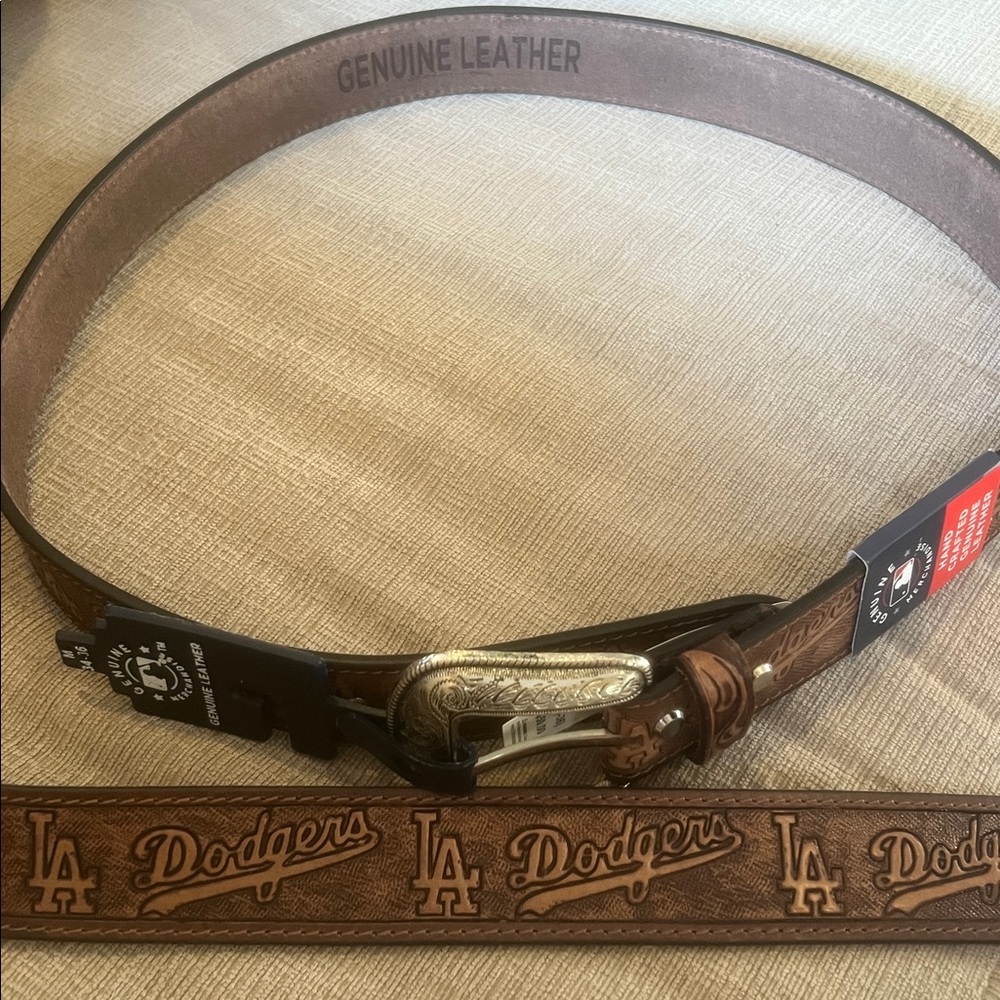 LA Dodgers Embossed Brown Leather Belt Men's Size M(34-36) XL(42-44) NWT